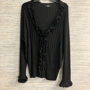 ALFANI WOMAN - Size 0X - Black Ruffled & Ribbed Cardigan Sweater - Like New!